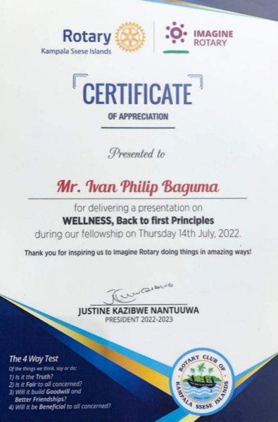 Rotary Club — Certificate of Appreciation