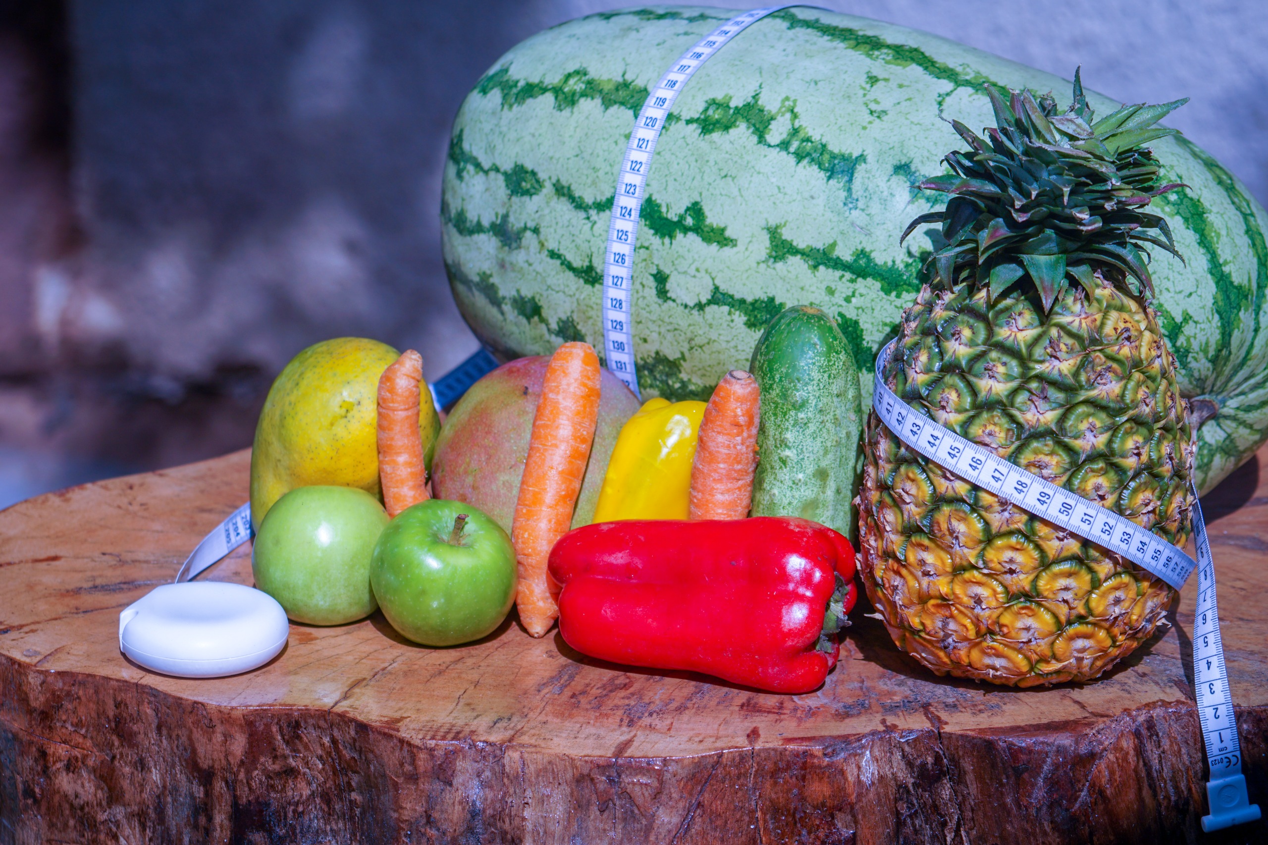 Fresh watermelon, pineapple and vegetables